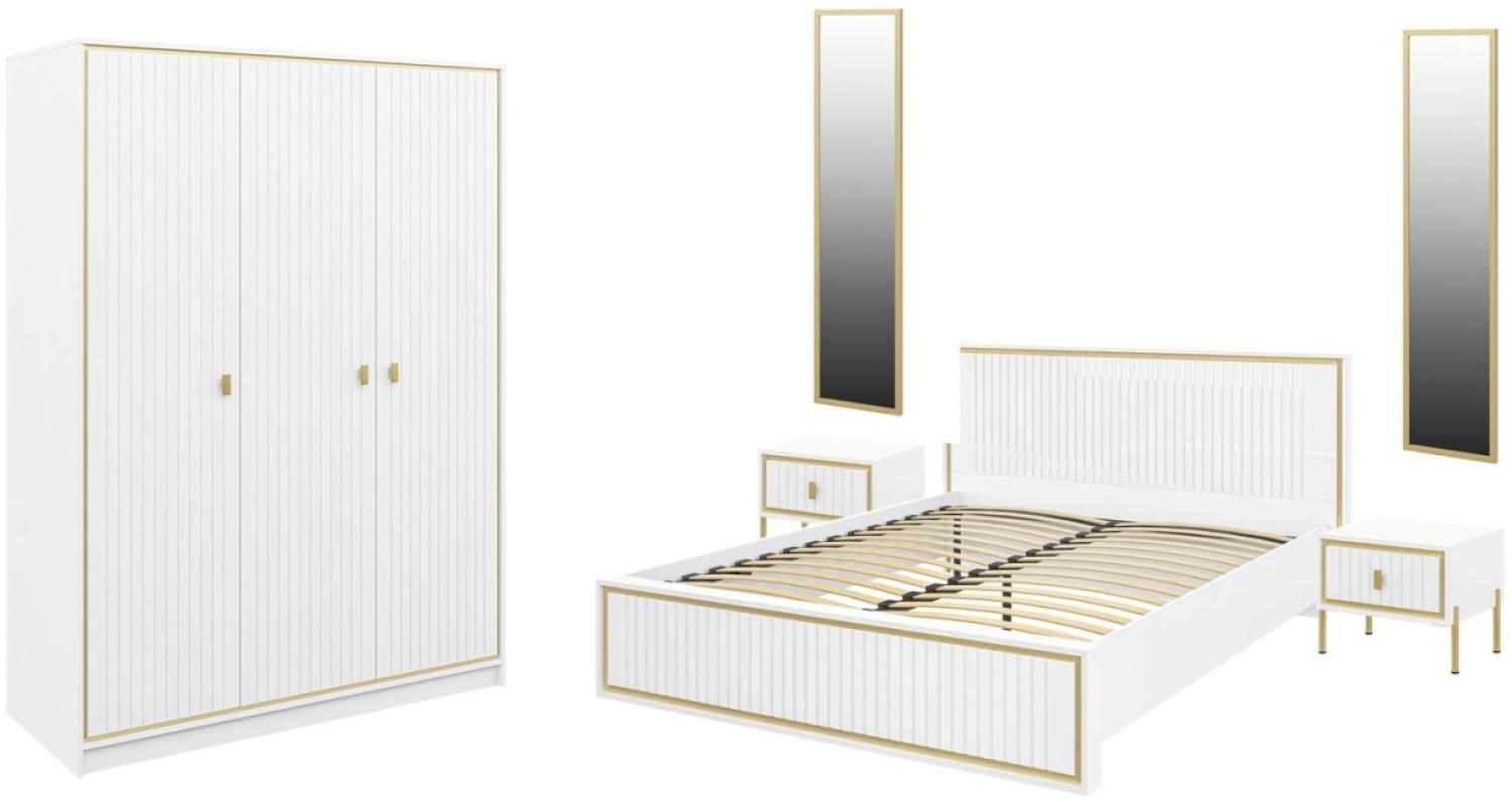 Schlafzimmer-Set Luxor komplett 6-teilig polarweiß Hochglanz Gold Bild 1