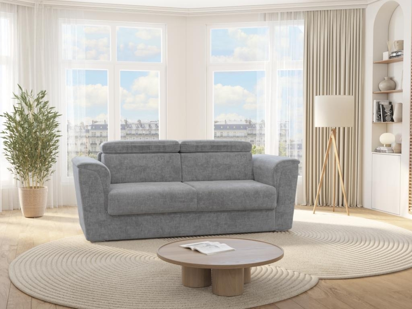 Vente-unique - Schlafsofa mit Matratze 3-Sitzer - Stoff - Grau - Liegefläche mit Lattenrost mit breiten Latten 140 cm - Matratze 22 cm mit Memory Schaum - RIZORA Bild 1