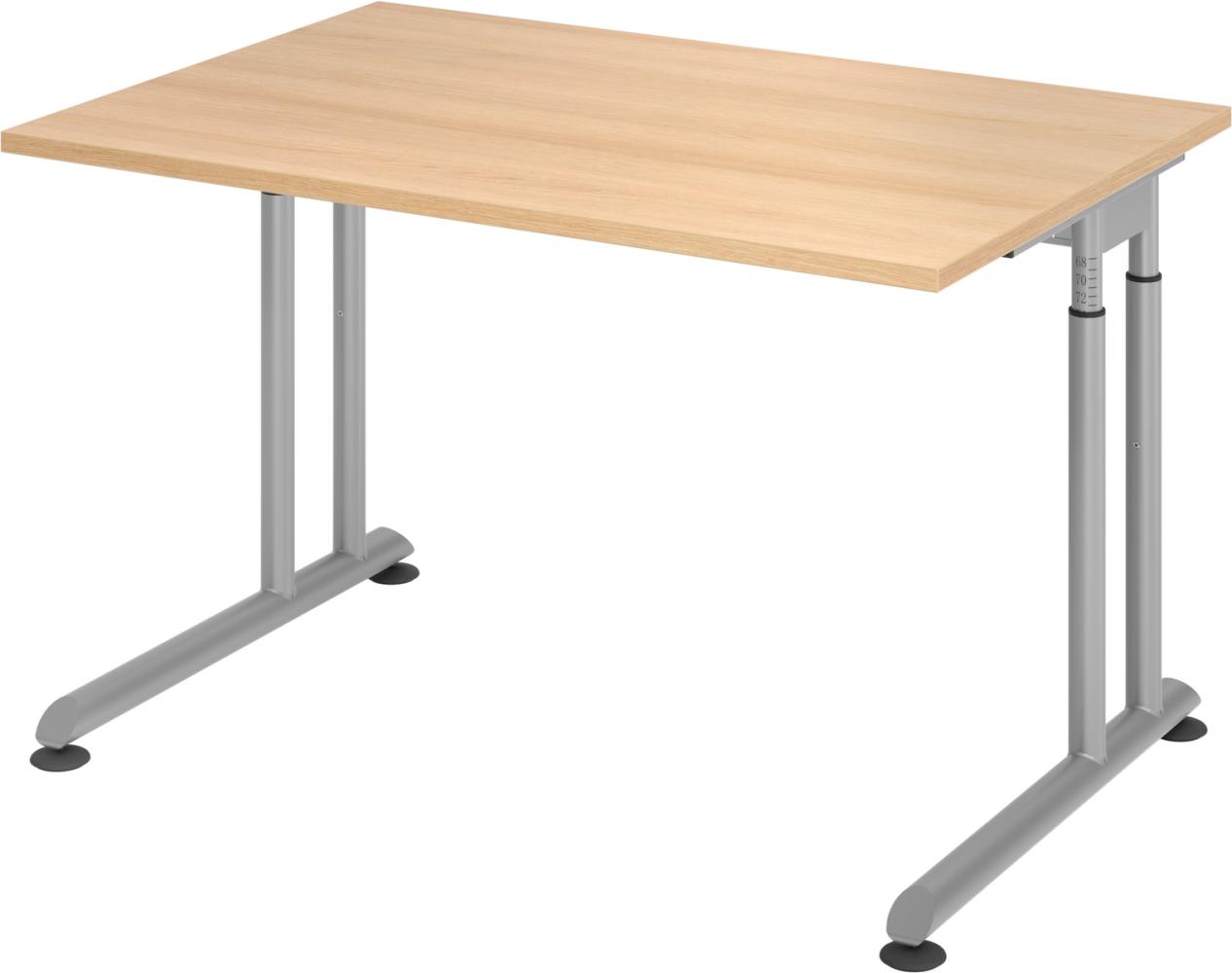 bümö höhenverstellbarer Schreibtisch Z-Serie 120x80 cm in Eiche, Gestell in Silber - PC Tisch klein für's Büro manuell höhenverstellbar, Computertisch verstellbar, ZS-12-E-S Bild 1