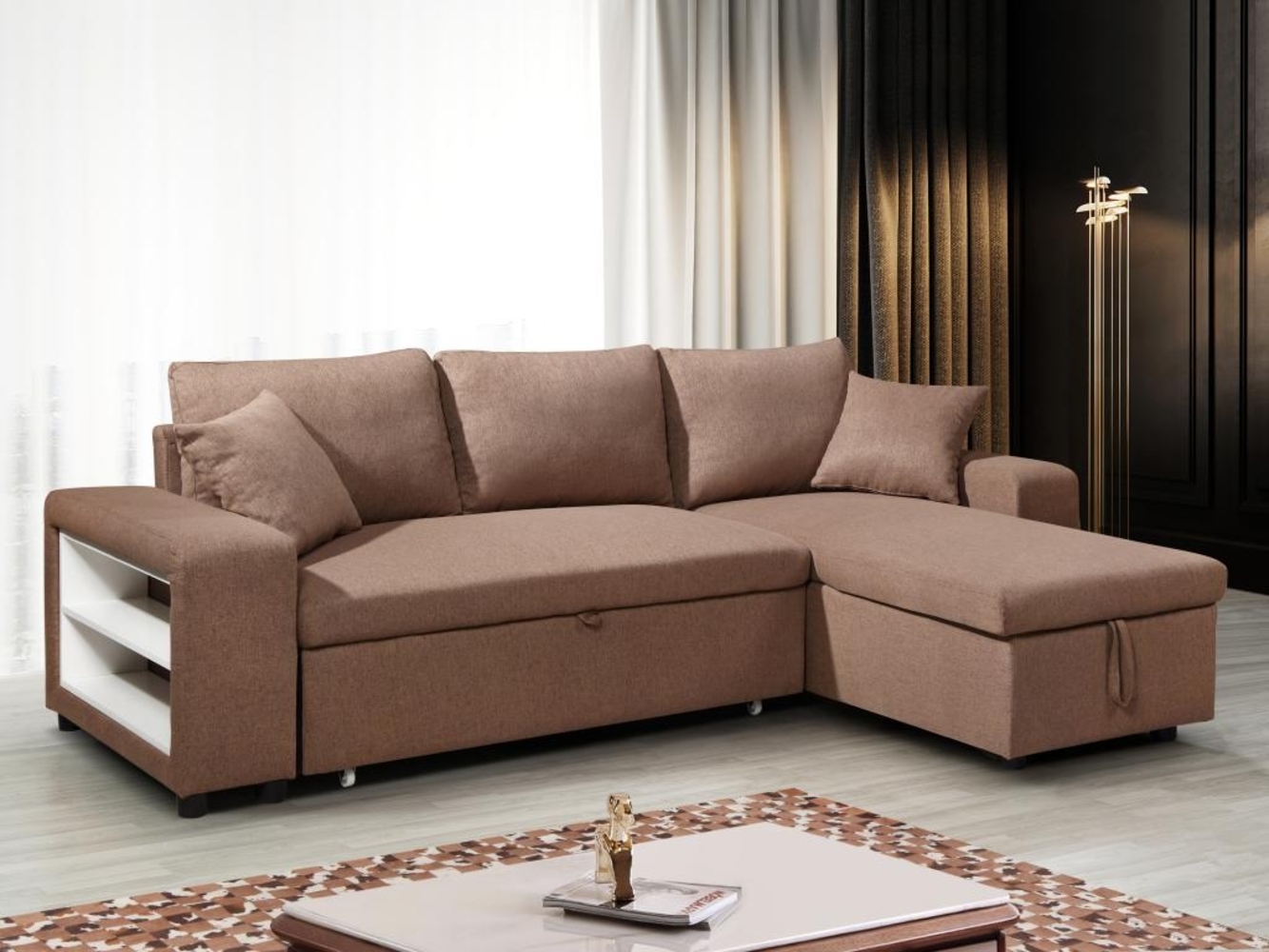 Vente-unique - Ecksofa mit Schlaffunktion & Bettkasten + Sessel - Stoff - Braun - SELIM Bild 1