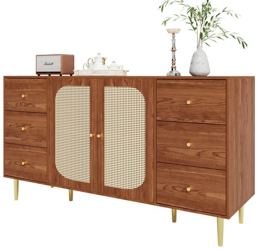 MODFU Sideboard Kommode mit viel Stauraum (Aufbewahrungsschrank, Holzschrank, 1 St, 6 Schubladen und 2 Türen), Kommode mit Metallfüße, 160 x 40 x 90 cm Bild 1