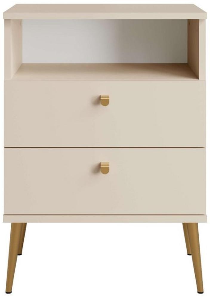 INOSIGN Nachtkommode Elyria Nachttisch Schrank FSC zertifizierter Holzwerkstoff in 3 Farben, mit goldfarbenen Griffen und Füßen,50cm breit,69cm hoch,2 Schubladen Bild 1