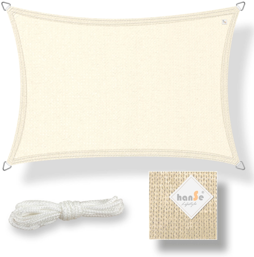 Sonnensegel HDPE Rechteck 3x4m Creme UV-Schutz Wetterfest Garten Terrasse Balkon Bild 1