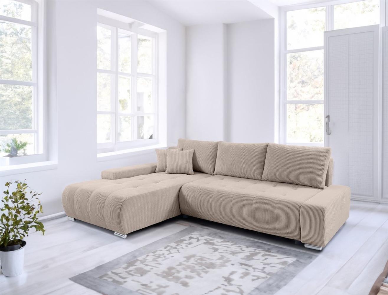 Ecksofa Sofa mit Schlaffunktion VOGAR Stoff Poso Beige Ottomane Links Bild 1