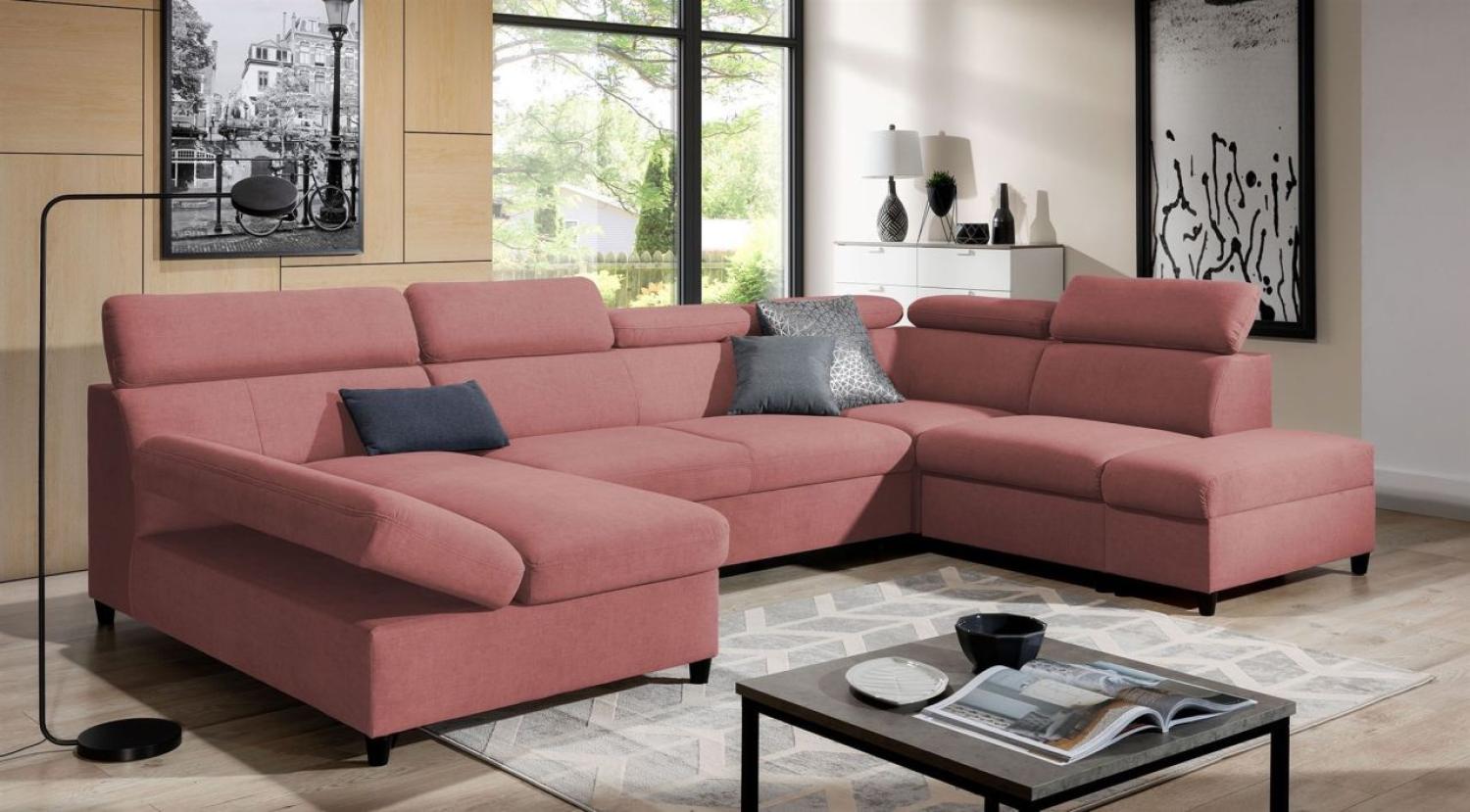 Wohnlandschaft Schlafsofa Sofa ANTON in Stoff Esito Rosa Ottomane Links Bild 1