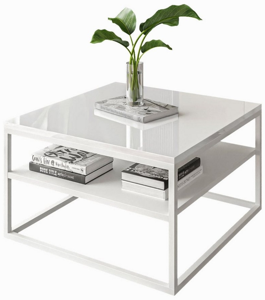 Lookway Couchtisch NOVA HOCHGLANZ mit Ablage auf weißem Gestell (1 Tisch), Breite: 68,5 cm Bild 1