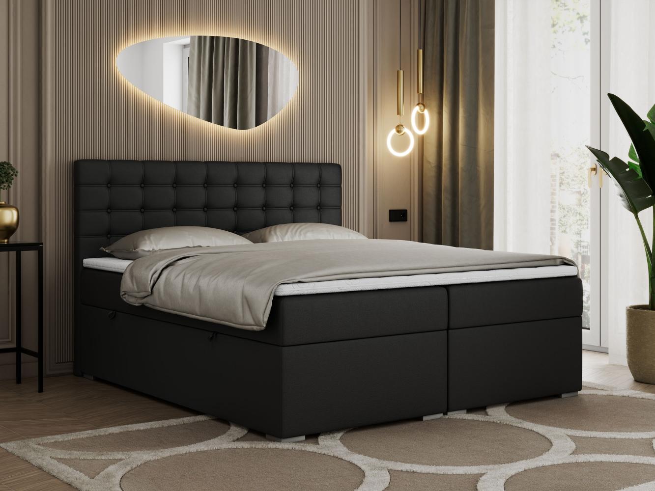 Boxspringbett, Deko Bed mit Matratze und Topper - SUSAN - 120x200cm - Schwarz Kunstleder - H4 Bild 1