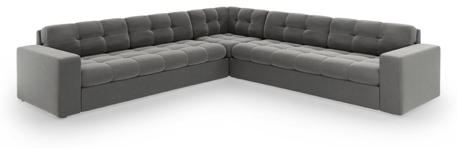 Micadoni Symmetrisches Ecksofa Justin 5-Sitzer Samtstoff Hellgrau Bild 1