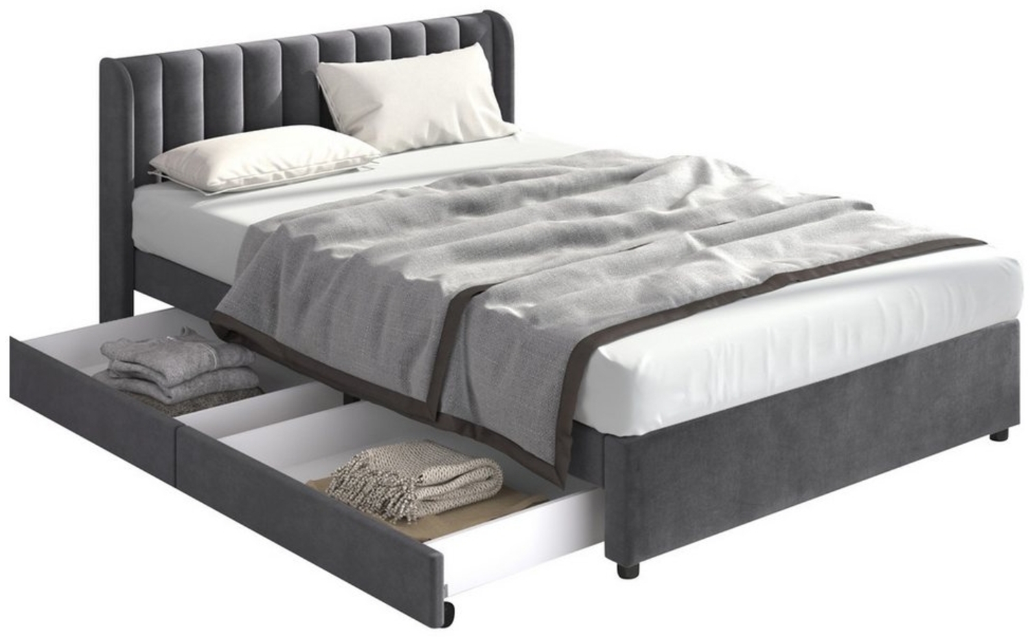 REDOM Polsterbett Doppelbett Stauraumbett Bett mit Lattenrost ohne Matratze (180 x 200 cm), Schlichter und stilvoller Samt-Look Bild 1