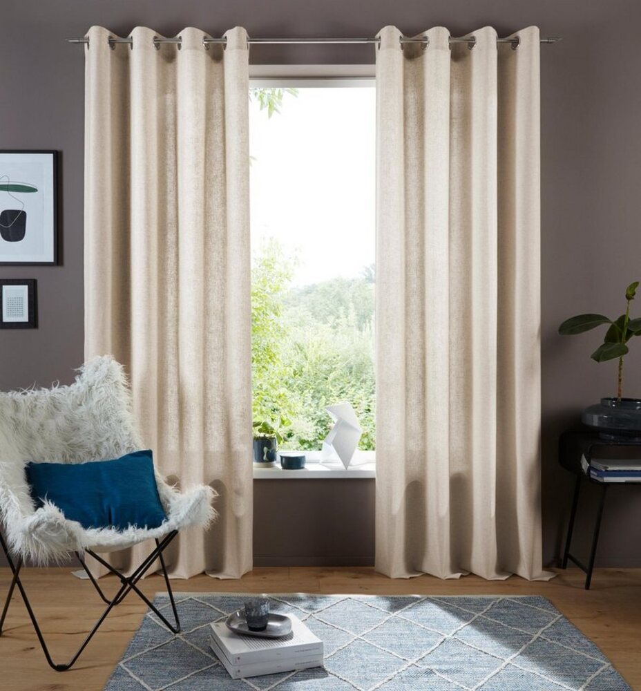 my home Gardine Rudy, Ösen (1 St), halbtransparent, Halbtransparent, Leinenlook, Polyester, Längsstreifen Bild 1