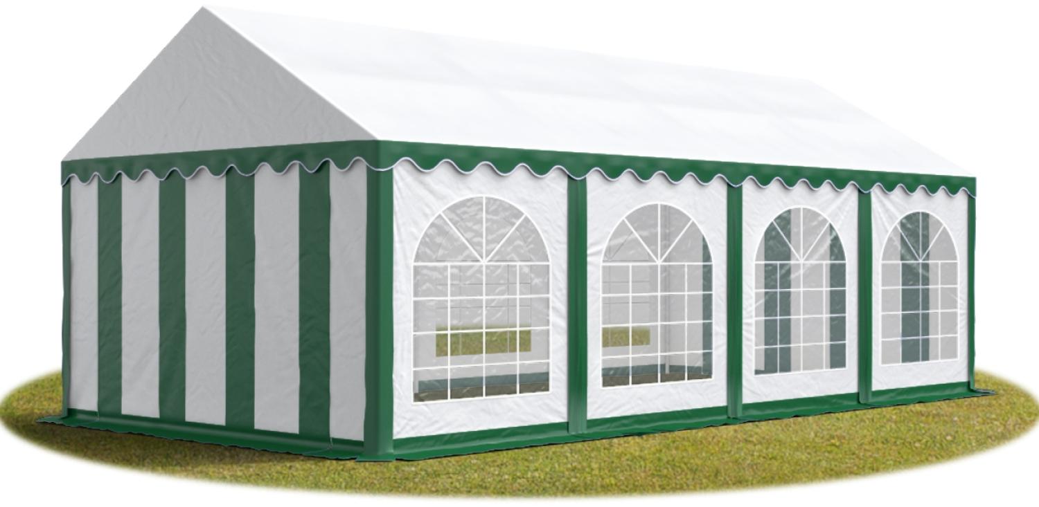 Festzelt Partyzelt 3x8 m PREMIUM, hochwertige PVC Plane 750 N in grün-weiß 100% wasserdicht mit Bodenrahmen Bild 1