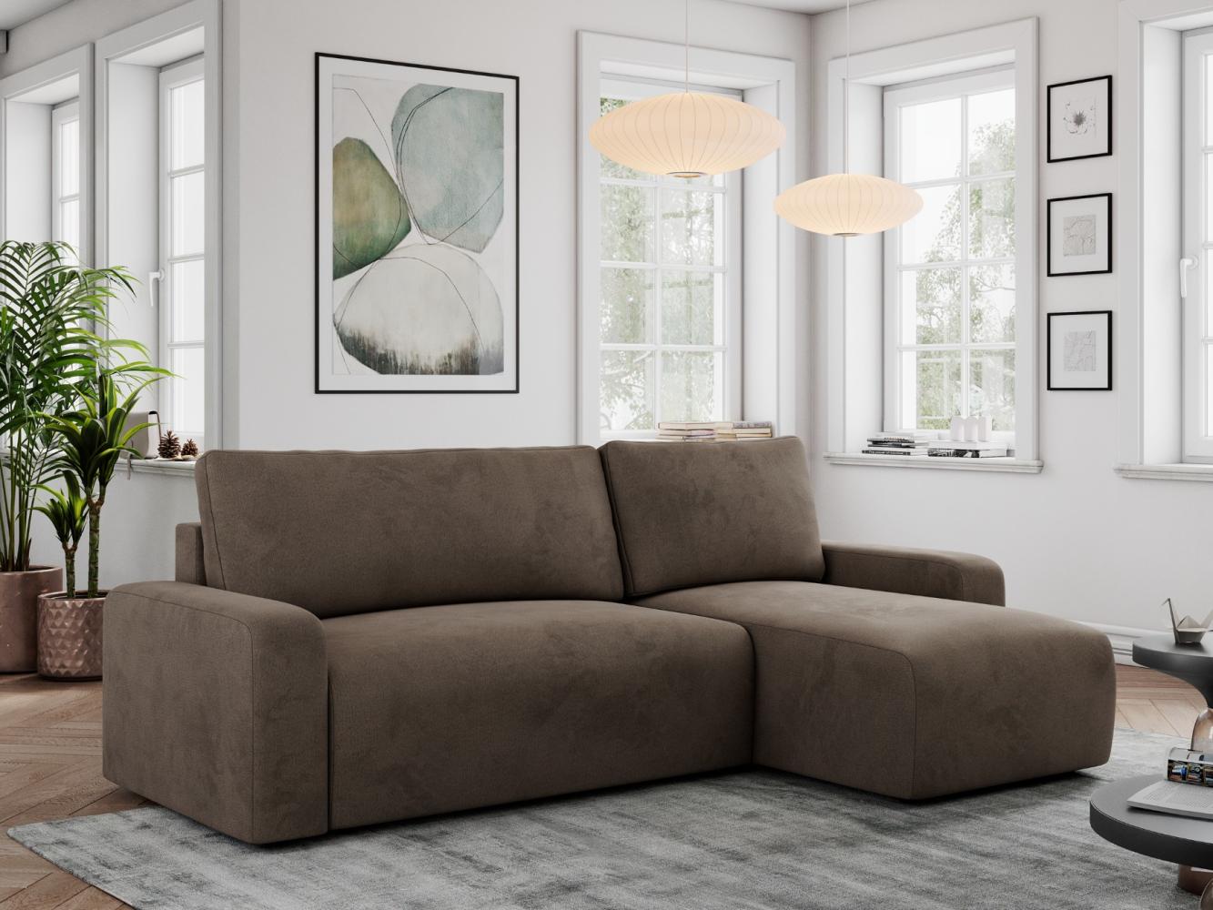 Ecksofa L-form, mit Schlaffunktion und Bettkasten - ARGOS - Braun Velours Bild 1