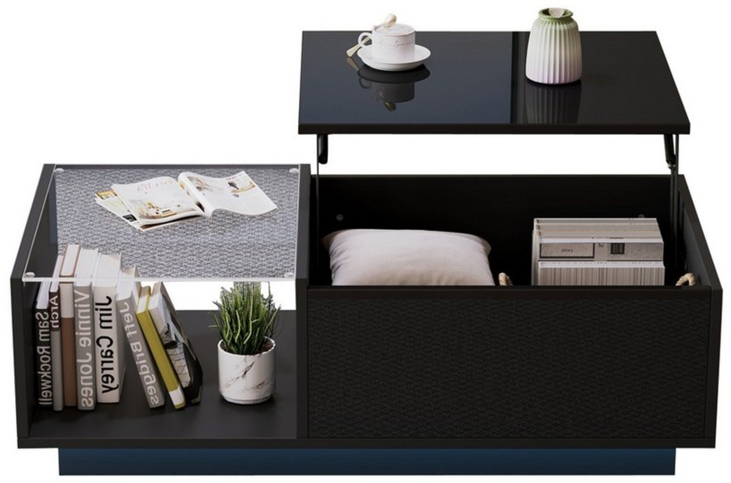 MODFU Couchtisch anhebbarer Tisch mit verstecktem Stauraum (Hochglanz Satztisch, Wohnzimmertisch, 1-St, mit LED), mit Verstecktem Stauraum und Ablage Bild 1