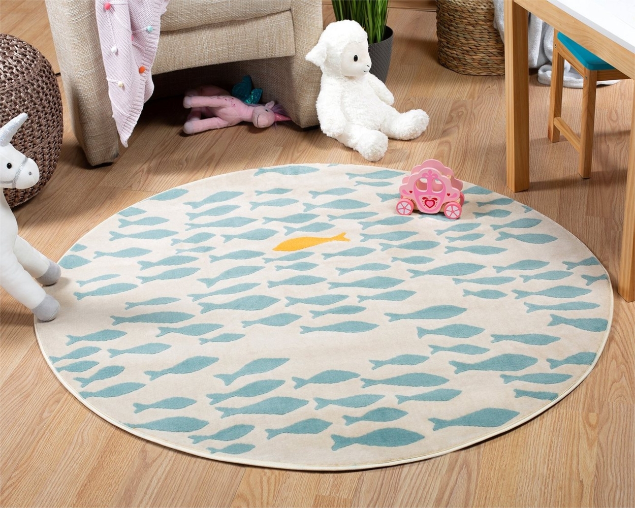 DomDeco Kinderteppich Kinderteppich mit Fisch-Motiv - kuschelig weicher Kurzflor Bild 1
