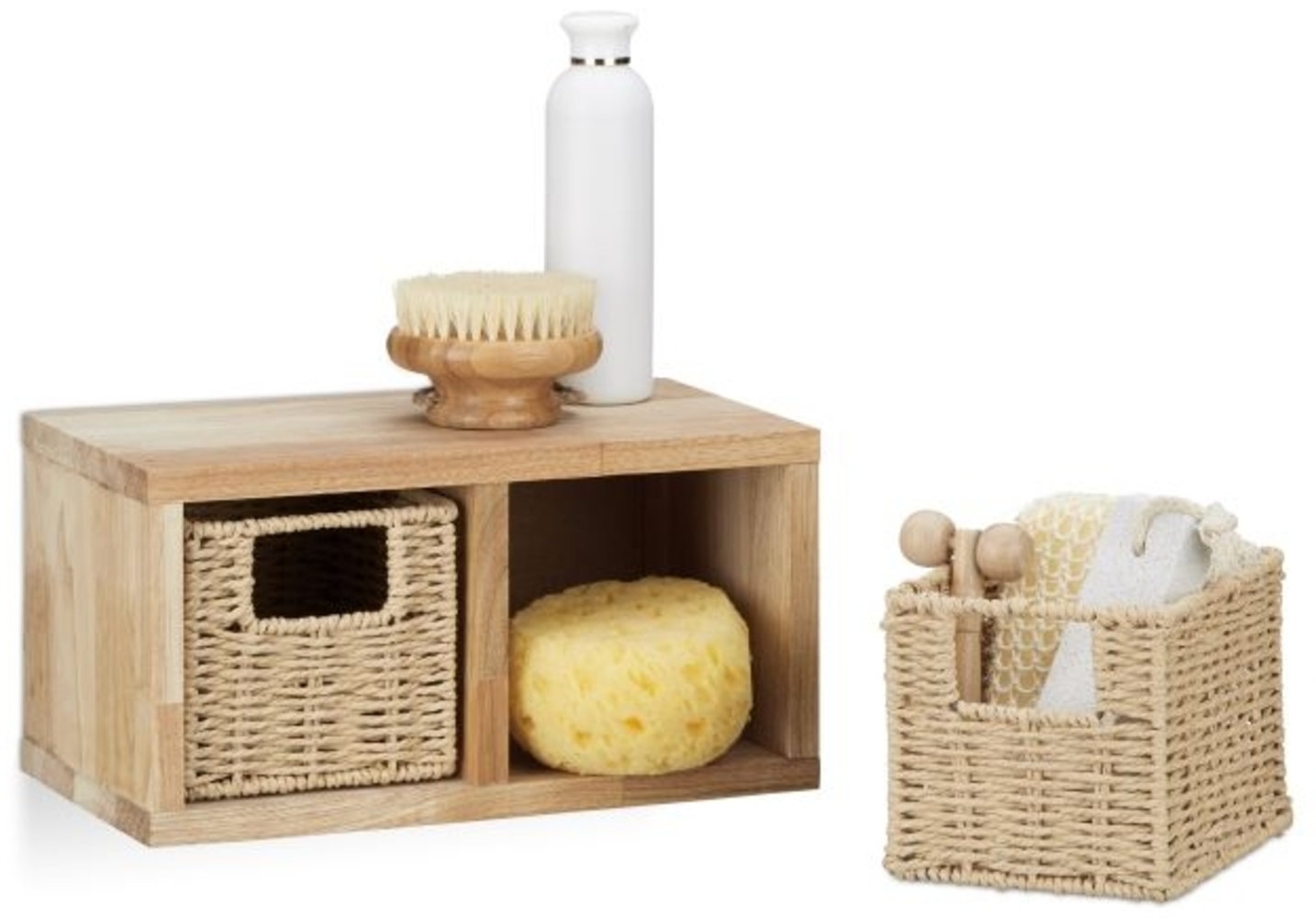 2 x Walnuss Wandregal klein mit Körben Bild 1