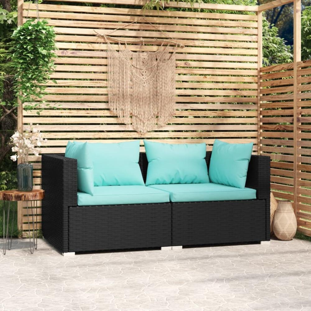 2-Sitzer-Sofa mit Kissen Schwarz Poly Rattan Bild 1