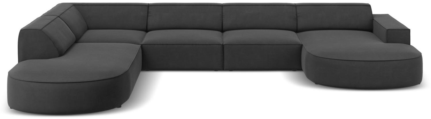 Micadoni 'Jodie' 7-Sitzer-Sofa, Panorama-Ecke, links gerundet, Samtstoff, Beinfarbe Black Plastic, Grau Bild 1