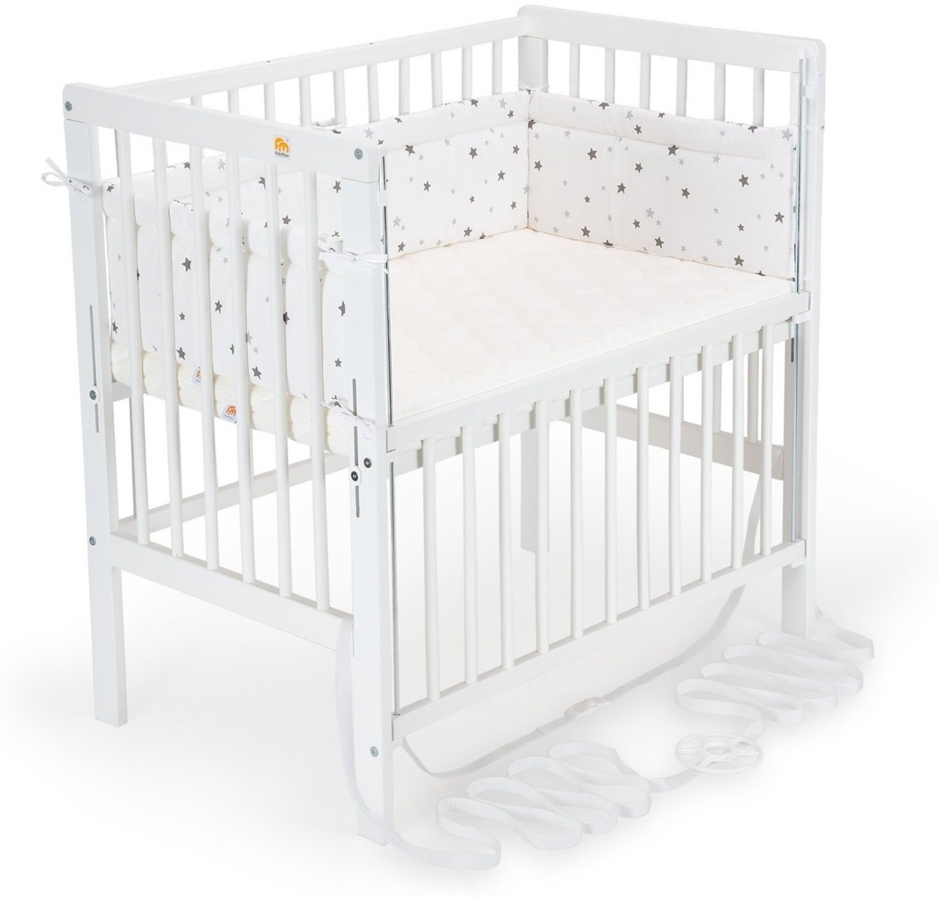 FabiMax Beistellbett Boxspring Flex weiß inkl. Matratze Air und Nestchen graue Sterne Bild 1