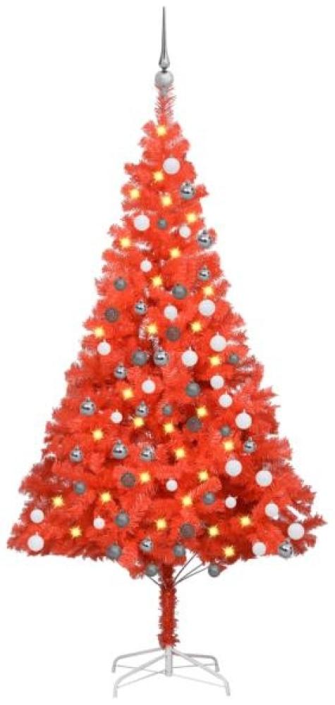 vidaXL Künstlicher Weihnachtsbaum mit LEDs & Kugeln Rot 180 cm PVC, Mit Beleuchtung [3077686] Bild 1