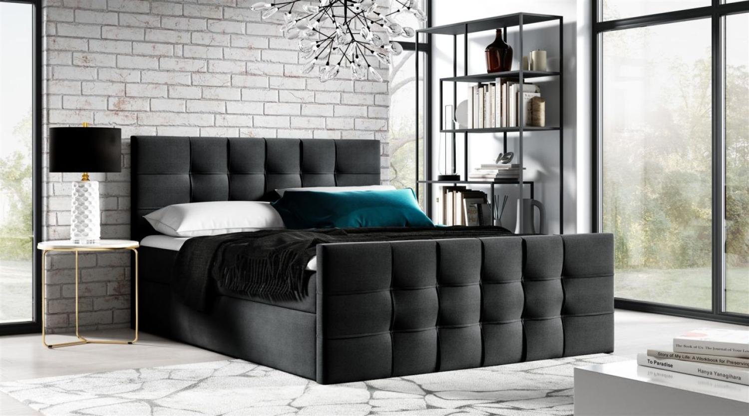 Boxspringbett Schlafzimmerbett NOEL 180x200cm Stoff Schwarz inkl. Bettkasten Bild 1
