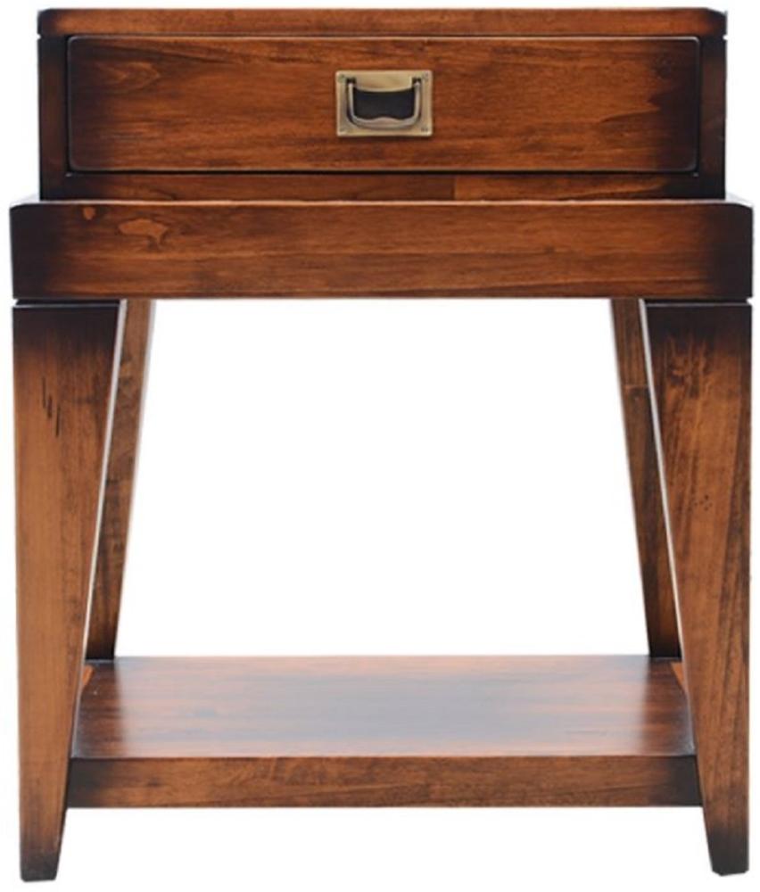 Casa Padrino Luxus Vintage Stil Beistelltisch Braun / Messing 54 x 54 x H. 64,5 cm - Quadratischer Nachttisch mit Schublade - Wohnzimmer Möbel - Schlafzimmer Möbel - Luxus Vintage Stil Möbel Bild 1