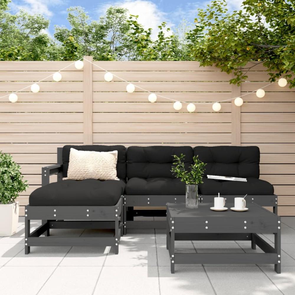 vidaXL 5-tlg. Garten-Lounge-Set mit Kissen Grau Massivholz Bild 1