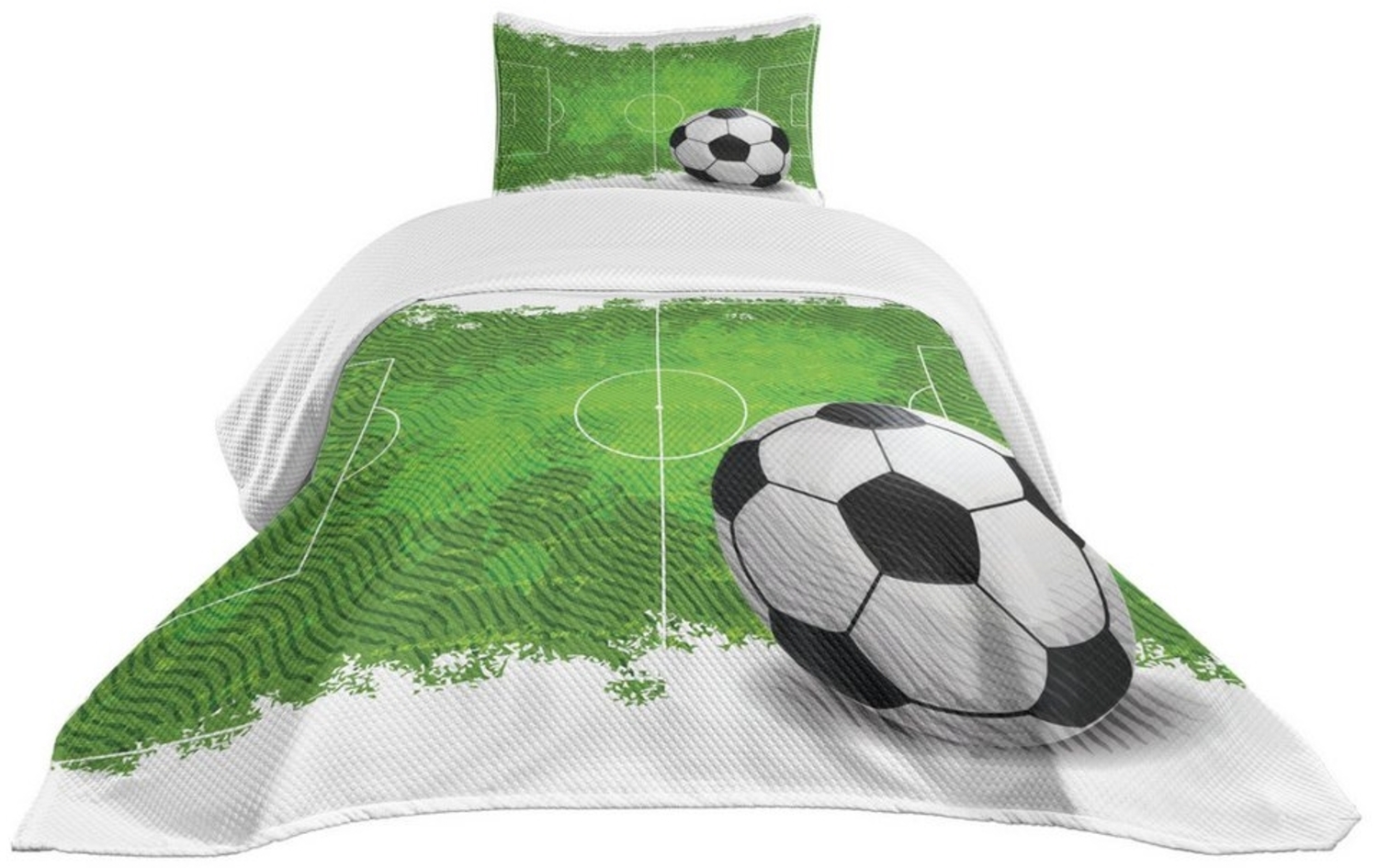 Abakuhaus Tagesdecke Set mit Kissenbezügen Waschbar, Fußball Grunge Fußball-Entwurf Bild 1