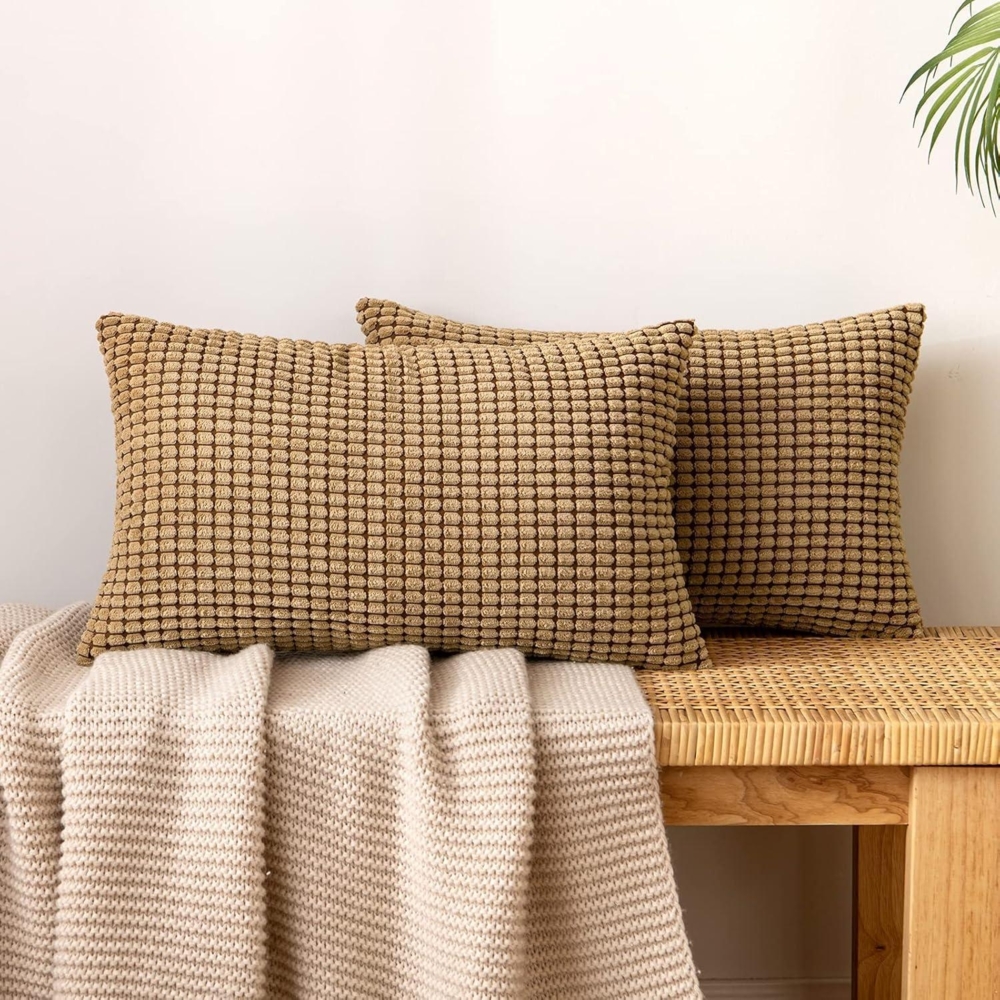 EMEMA Kordsamt Dekorative Sofakissenbezüge 2er Set 40x60 cm Braun Bild 1