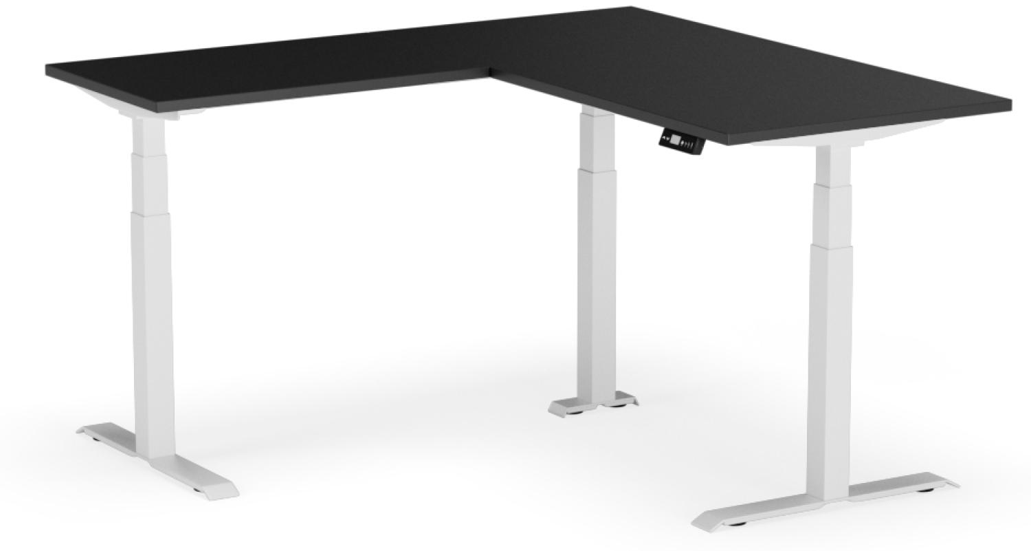 elektrisch höhenverstellbarer Schreibtisch L-SHAPE 160 x 160 x 60 - 80 cm - Gestell Weiss, Platte Anthrazit Bild 1