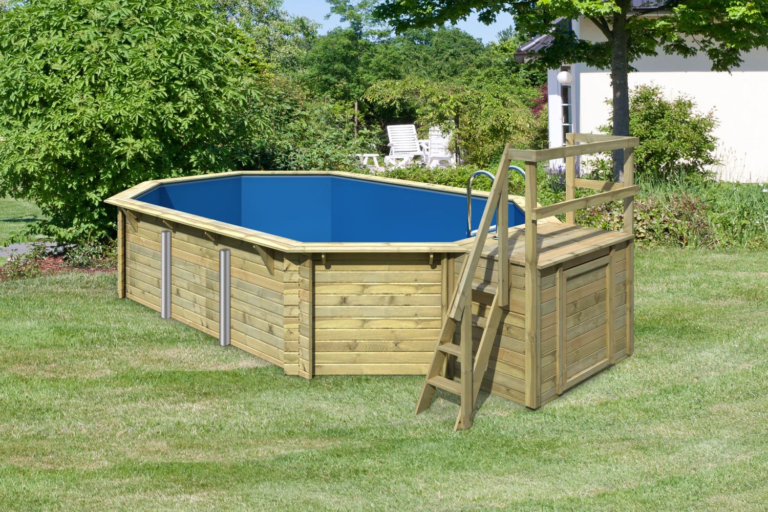 Karibu Pool Modell 4B Classic 400x692 cm, Holz kdi mit blauer Poolfolie Bild 1