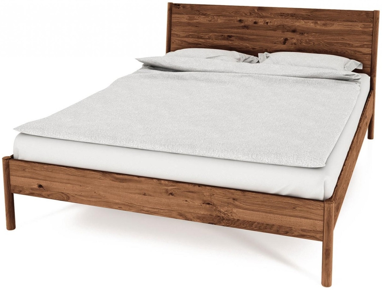 Bett Zola Wildeiche massiv choco 180x200 mit Holzkopfteil und Holzbeinen Bild 1