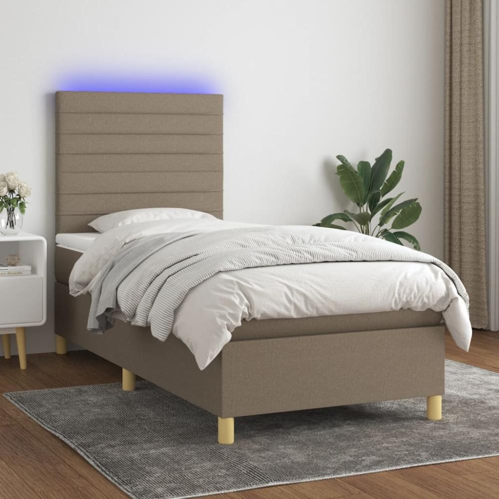 vidaXL Boxspringbett mit Matratze & LED Taupe 90x190 cm Stoff 3135481 Bild 1