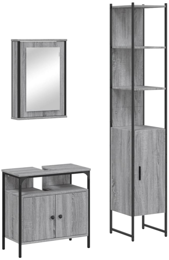 vidaXL 3-tlg. Badmöbel-Set Grau Sonoma Holzwerkstoff 3214798 Bild 1