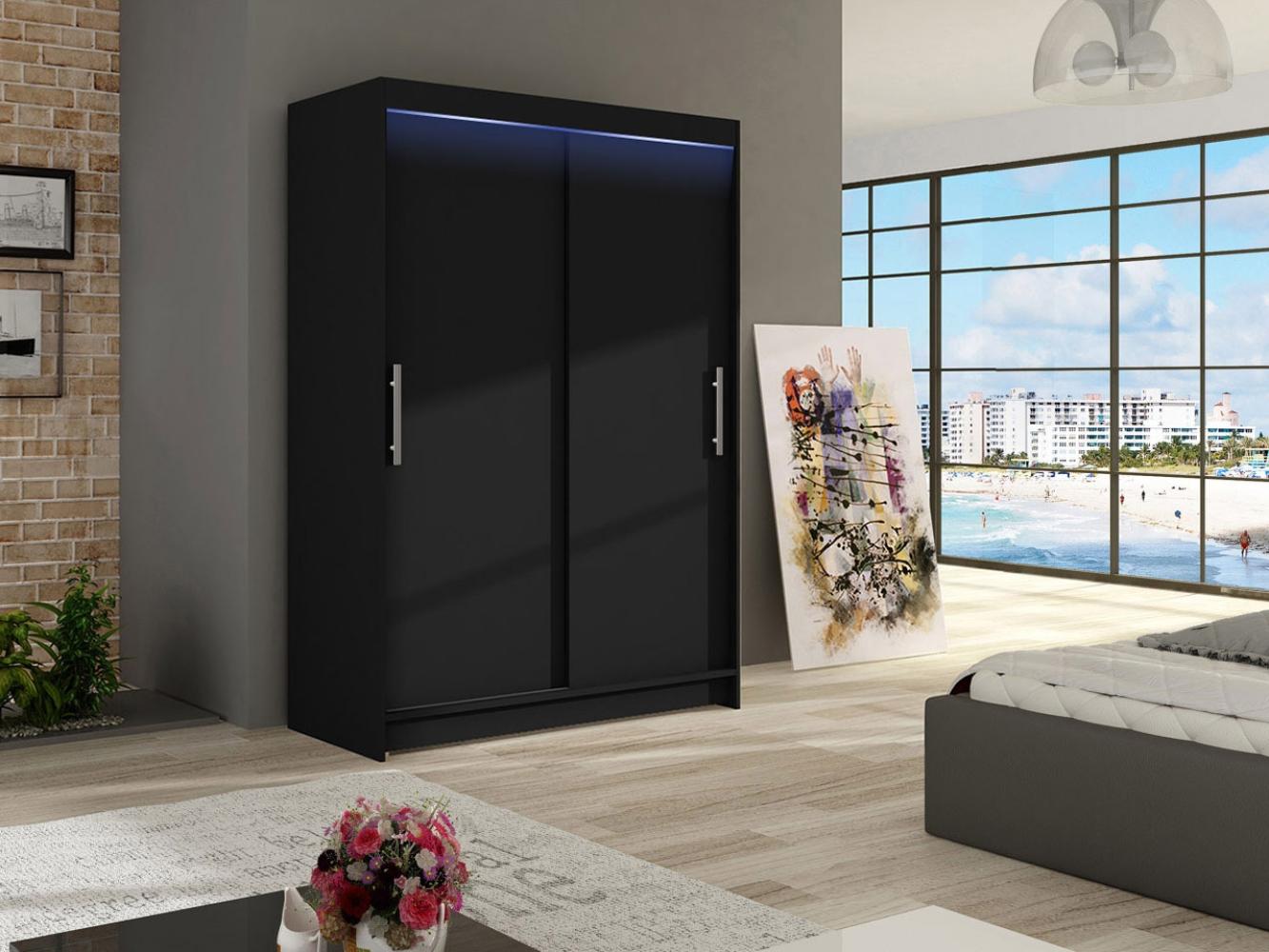 Kleiderschrank Miami I, mit RGB LED Beleuchtung, Farbe: Schwarz Bild 1