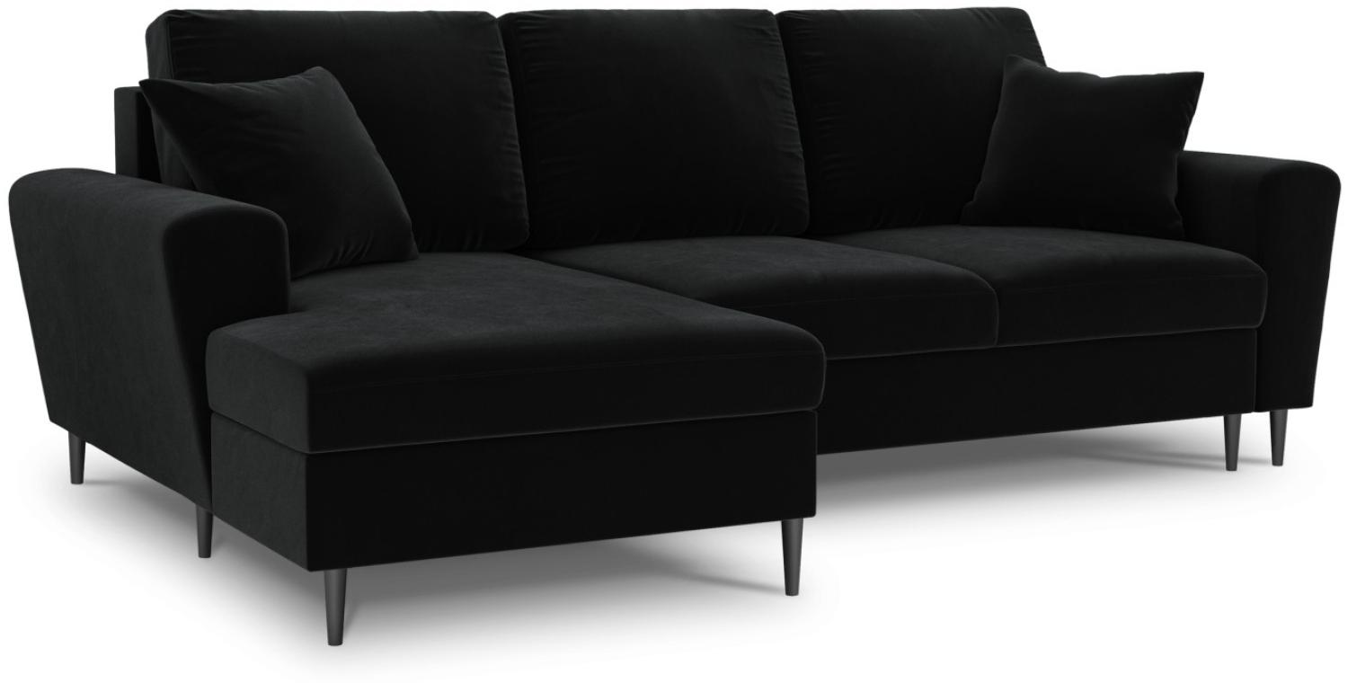 Micadoni 4-Sitzer Samtstoff Ecke links Sofa mit Bettfunktion und Box Moghan | Bezug Black | Beinfarbe Black Chrome Metal Bild 1