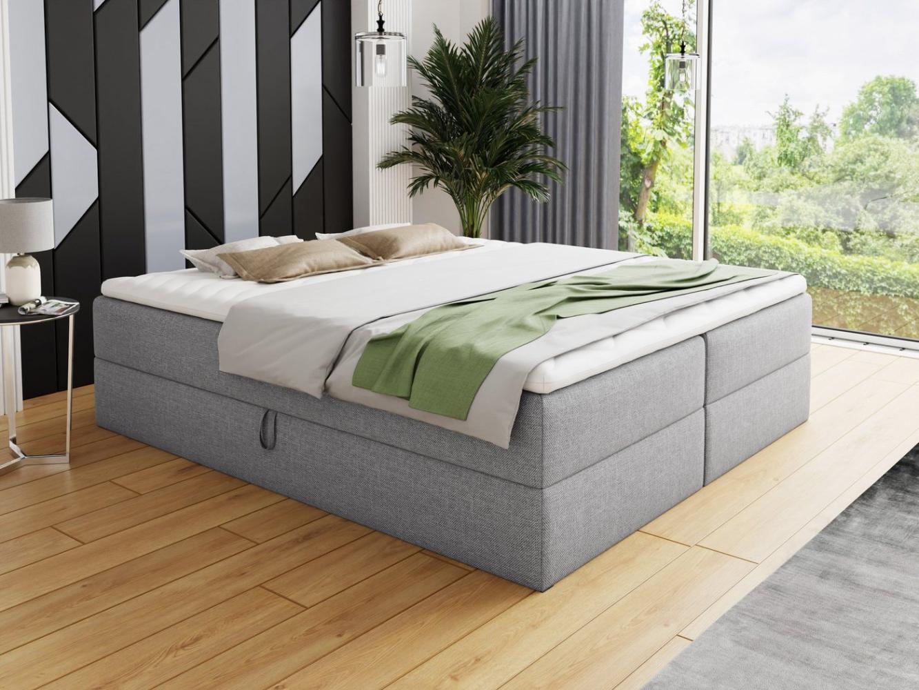 Boxspringbett Base mit 2 Bettkästen - Doppelbett mit Bonell-Matratze und Topper, Polsterbett, Freistehendes Bett (Grau (Inari 91), 180 x 200 cm) Bild 1