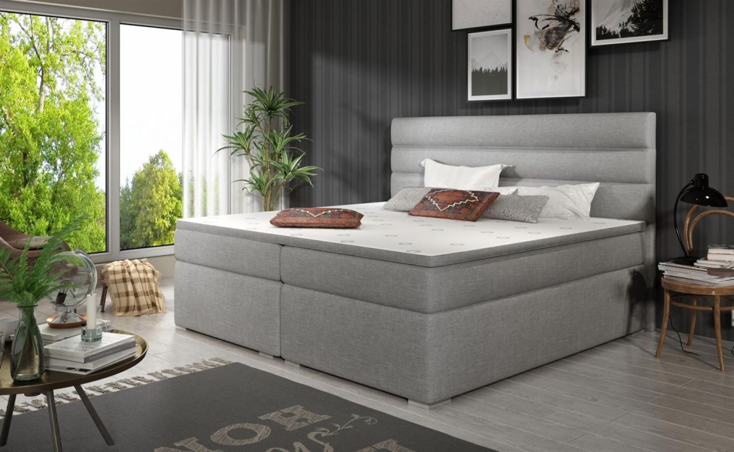 Boxspringbett Schlafzimmerbett FESTO 180x200 cm Stoff Sawana Grau Bild 1