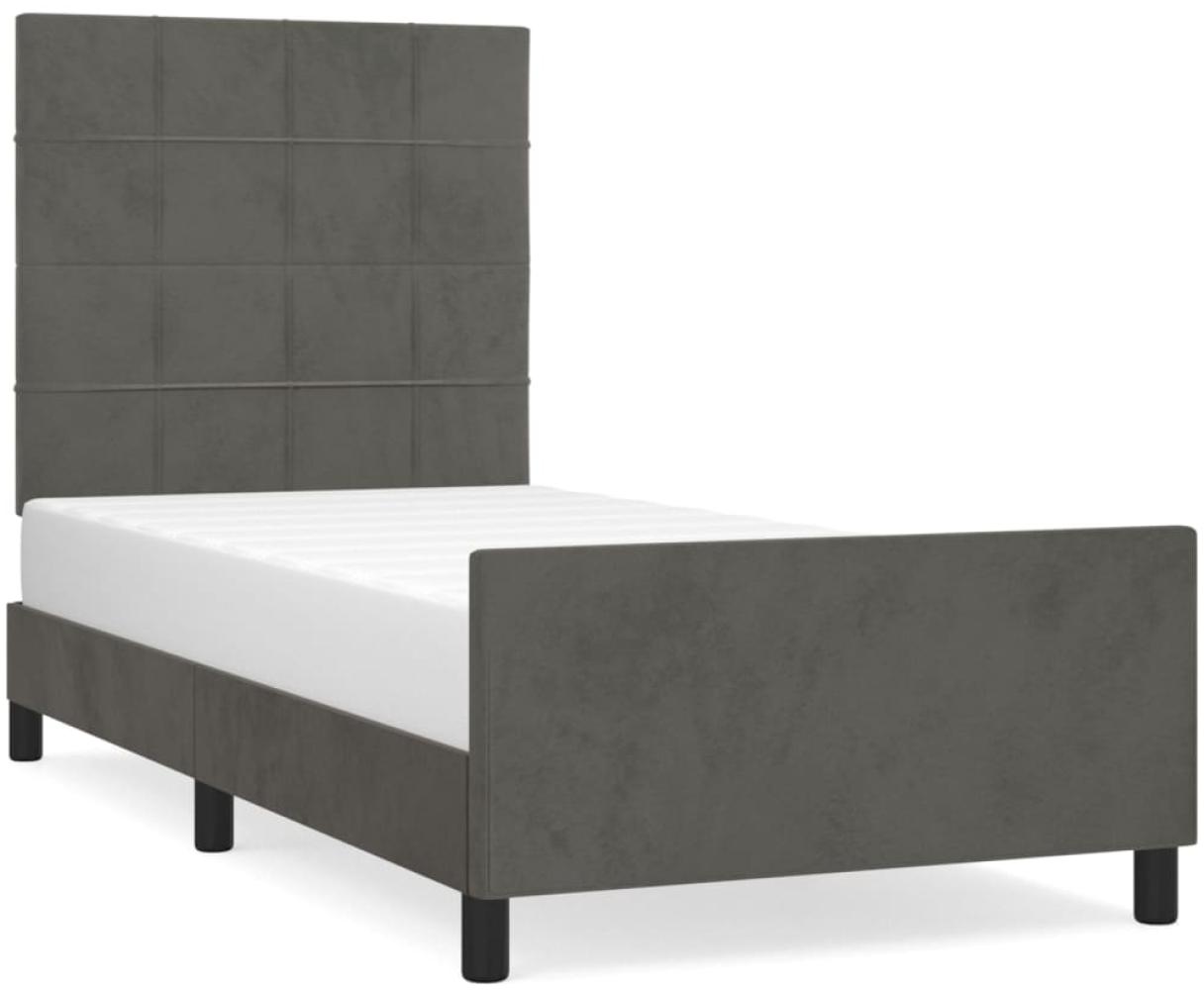 Bettgestell mit Kopfteil Samt Dunkelgrau 90x190 cm, Härtegrad: H2 [3125728] Bild 1