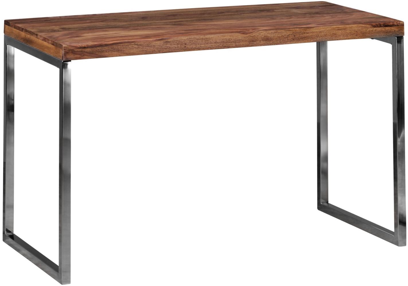 Kadima Design Schreibtisch "Isen": Massivholz, Landhausstil, verchromtes Metallgestell, 50 kg Belastung. Braun, 120x60x76 cm Bild 1