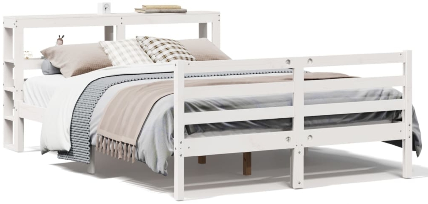vidaXL Massivholzbett ohne Matratze Weiß 140x190 cm Kiefernholz 3305819 Bild 1
