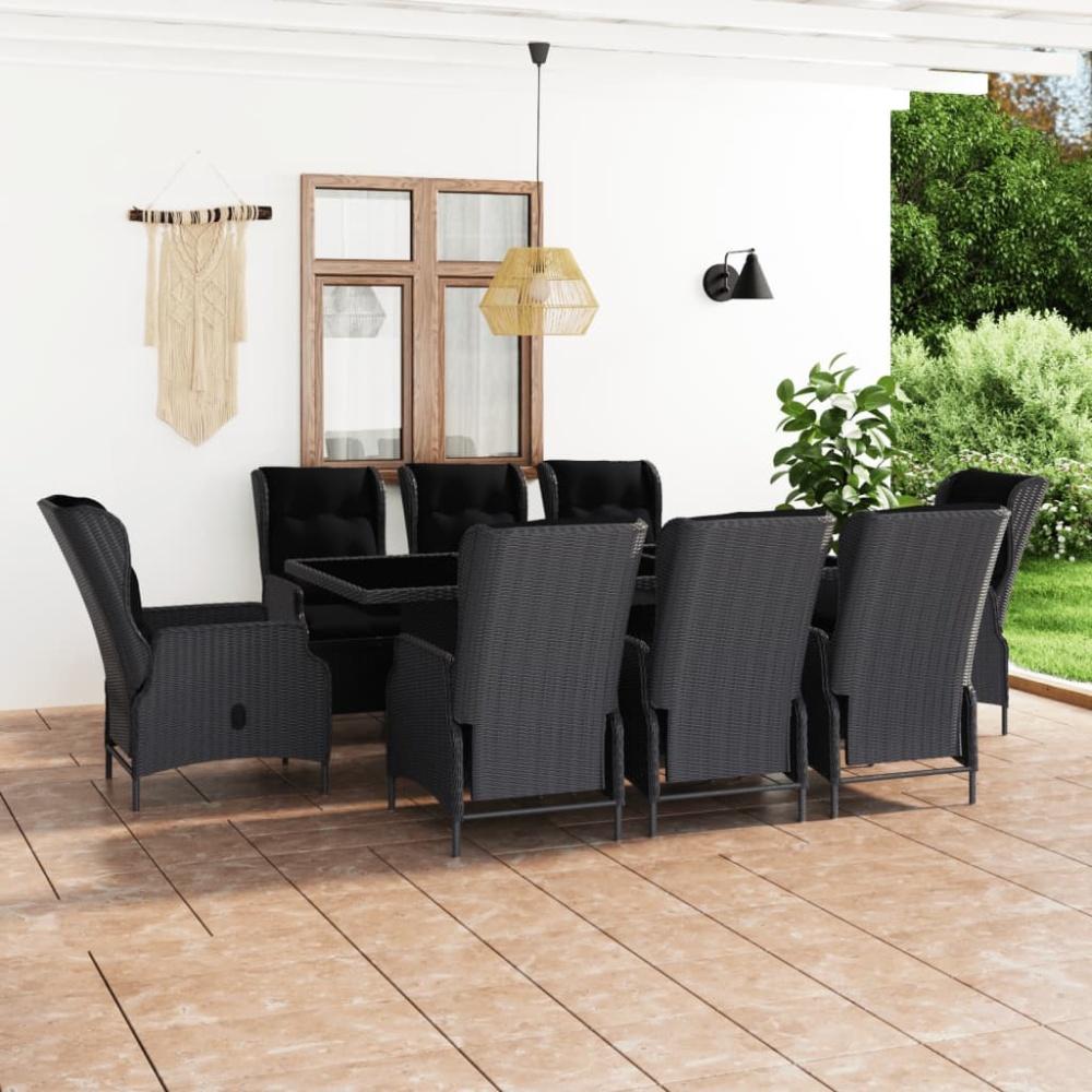 vidaXL 9-tlg. Garten-Essgruppe mit Auflagen Poly Rattan Dunkelgrau 3060138 Bild 1