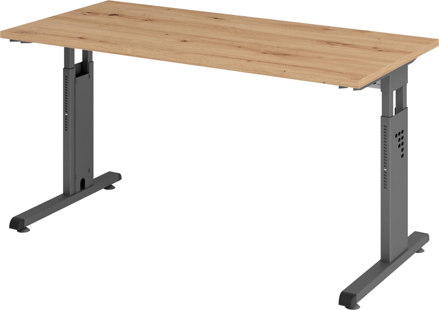 bümö® Homeoffice Schreibtisch O-Serie höhenverstellbar, Tischplatte 140 x 67,2 cm in Asteiche, Gestell in graphit Bild 1