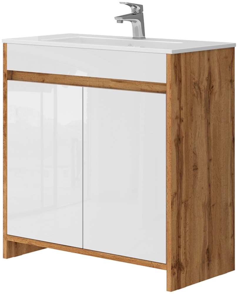 Waschbeckenunterschrank Lemgo Goldkraft Eiche 2 Teile Vicco Bild 1