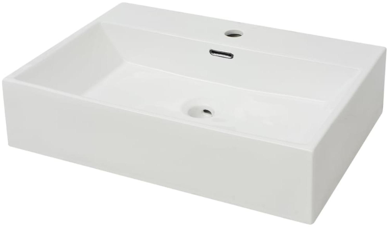 vidaXL Waschbecken mit Hahnloch Keramik Weiß 60,5x42,5x14,5 cm 142347 Bild 1