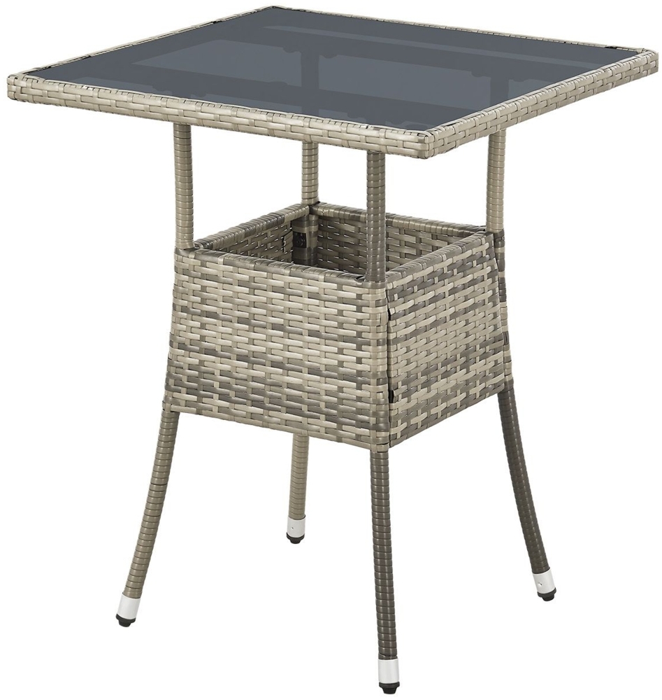 Juskys Polyrattan Gartentisch Yoro wetterfest - Balkontisch 60x60 cm eckig - Rattan Beistelltisch mit Glasplatte - kleiner Tisch für Balkon - Grau Bild 1