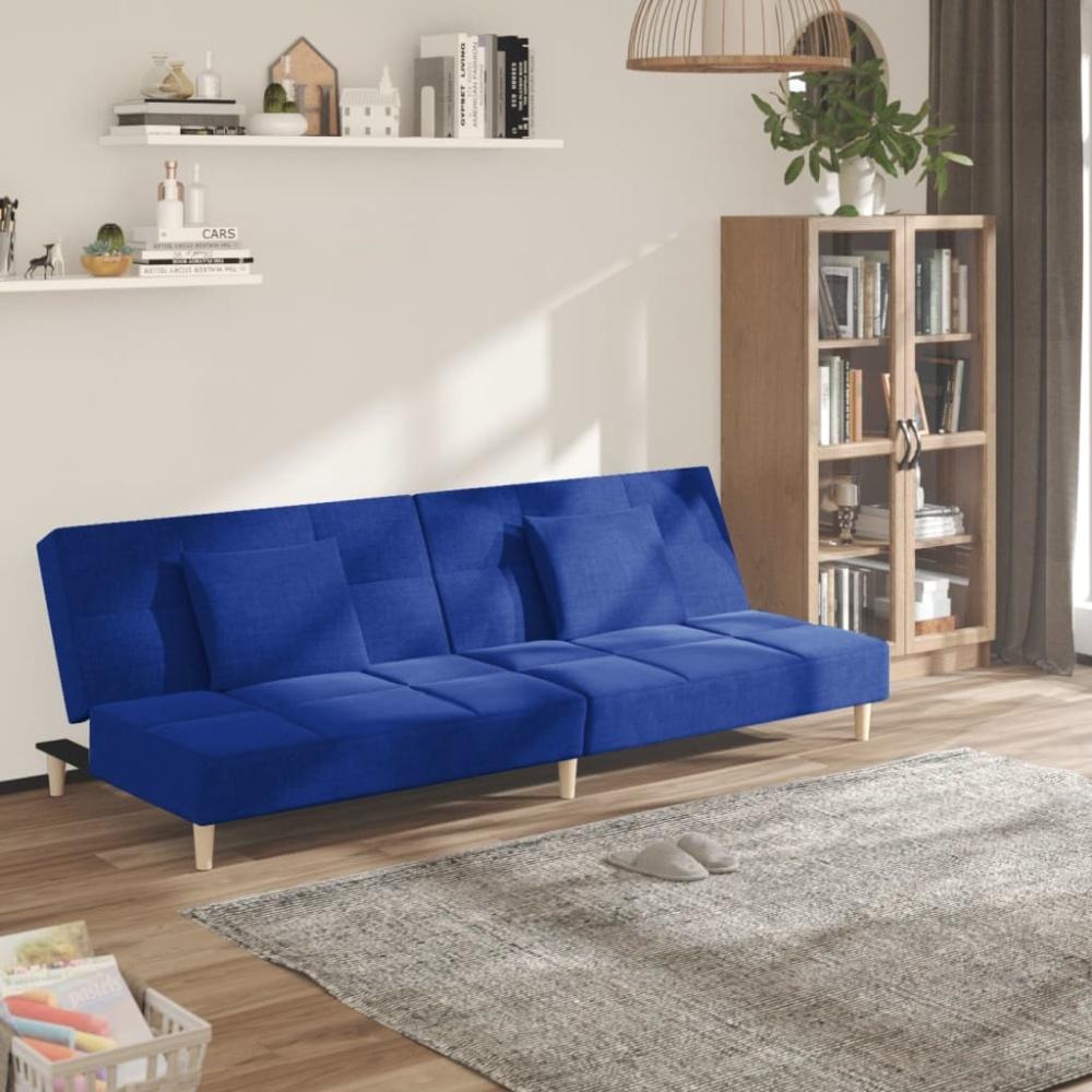 vidaXL Schlafsofa 2-Sitzer mit 2 Kissen Blau Stoff Bild 1