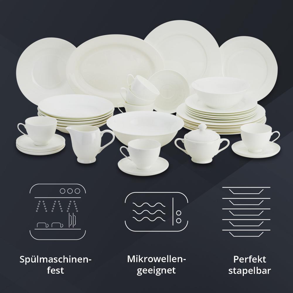 Peill & Putzler Germany Geschirrset | Kombiservice 35-teilig in Weiß für 6 Personen | aus hochwertigem Bone China Porzellan gefertigt | sehr elegant und modern Bild 1