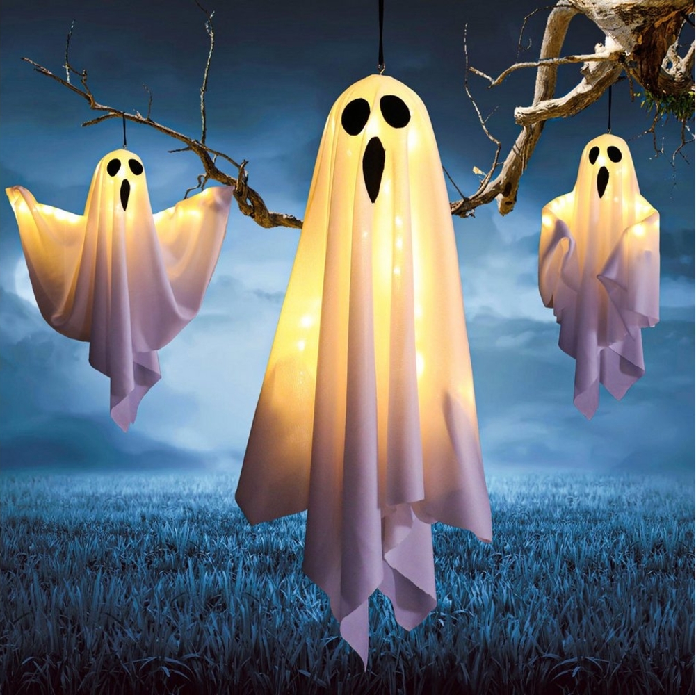 MUPOO Lichterkette LED-Lichterkette Halloween Deko,Geister Laterne beleuchtet, Halloween Hängender Geister Bild 1