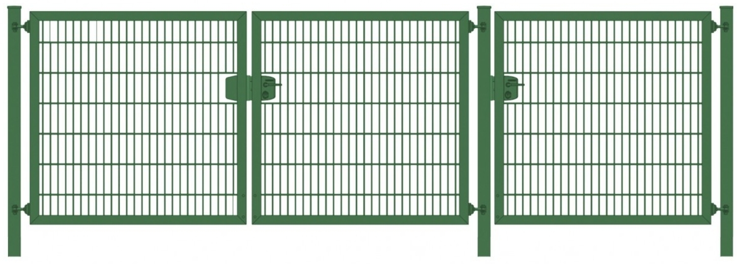 Premium Plus Einfahrtstor 8/6/8 (3-flügelig) Grün Doppelstabmatte Breite 475 cm (1,75m|1,75m|1,25m) x Höhe 140 cm Bild 1