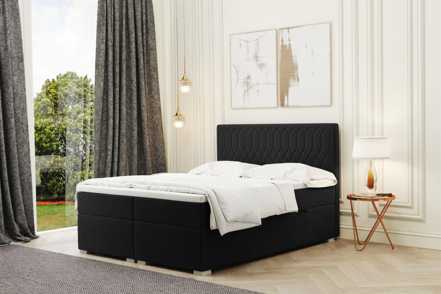 Boxspringbett Schlafzimmerbett DUSTY 140x200cm in Stoff Riviera Schwarz Bild 1